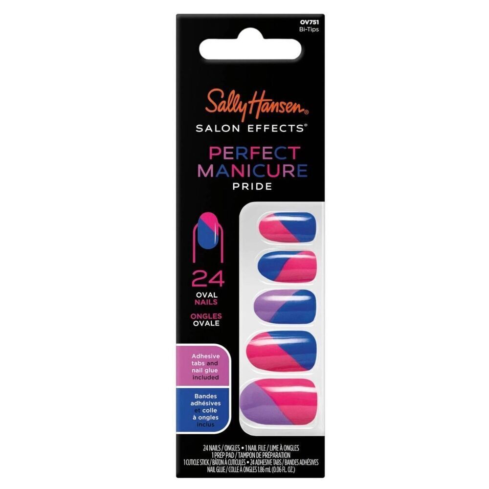 Sally Hansen Salon Manicure 24 Press on Nails With Glue Bi Tips Oval Shape Pink